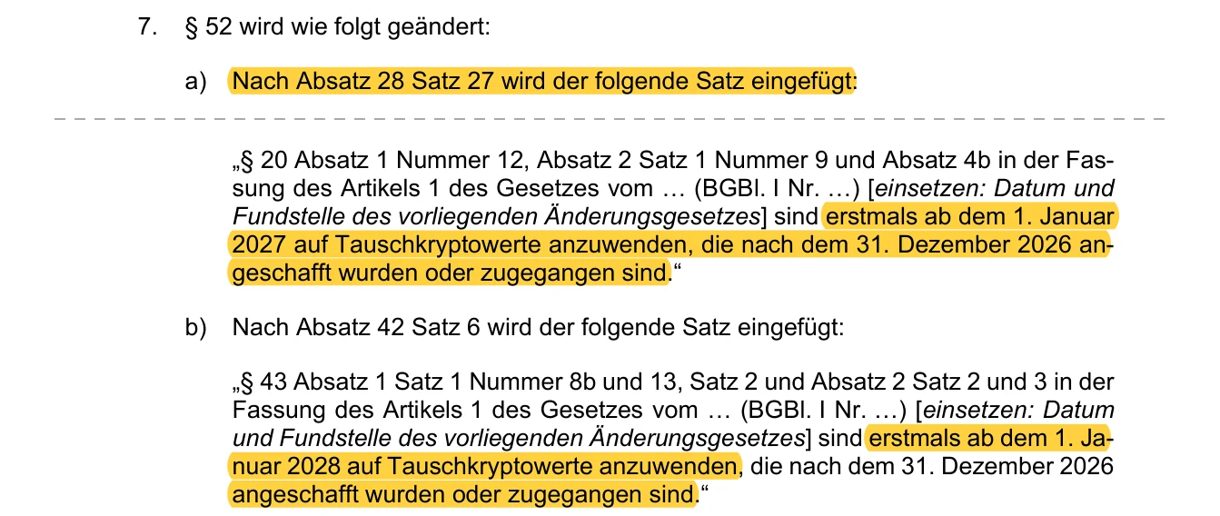Auszug aus dem Referentenentwurf: Nach § 52 Absatz 28 Satz 27 EStG wird die Übergangsregel zum Stichtag 31. Dezember 2026 eingefügt