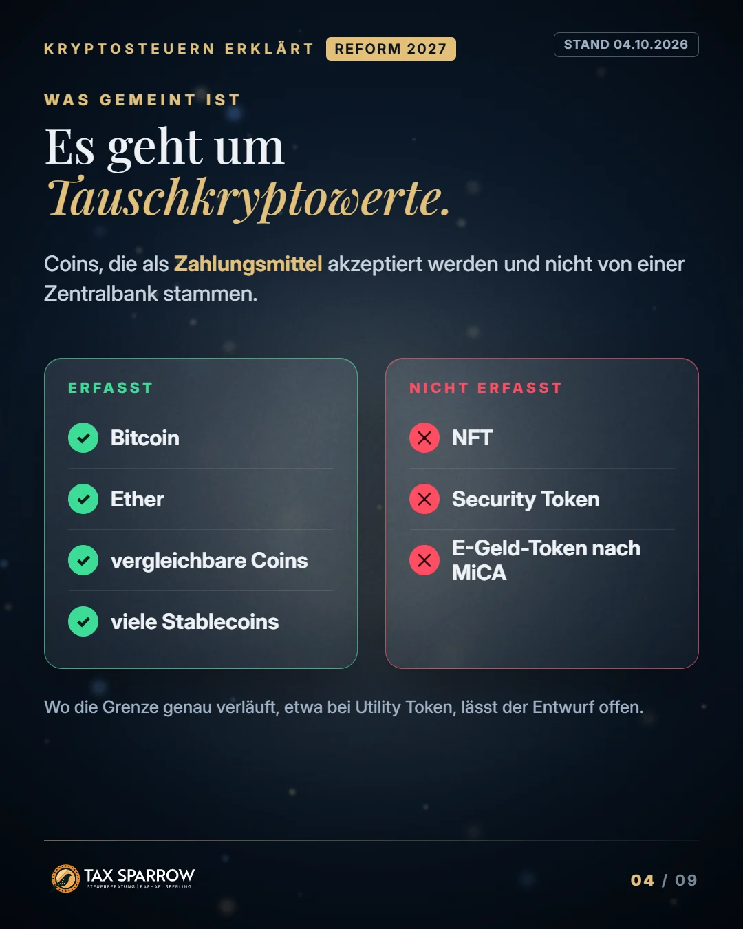 Folie 4 von 9: Gemeint sind Tauschkryptowerte wie Bitcoin und Ether